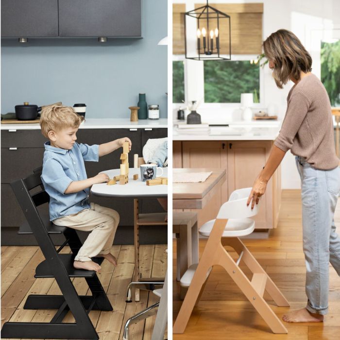 comparing the space footpring of the tripp trapp and the mockingbird high chair