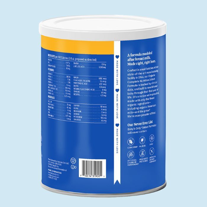 can showing ingredients in Baby’s Only organic baby formula