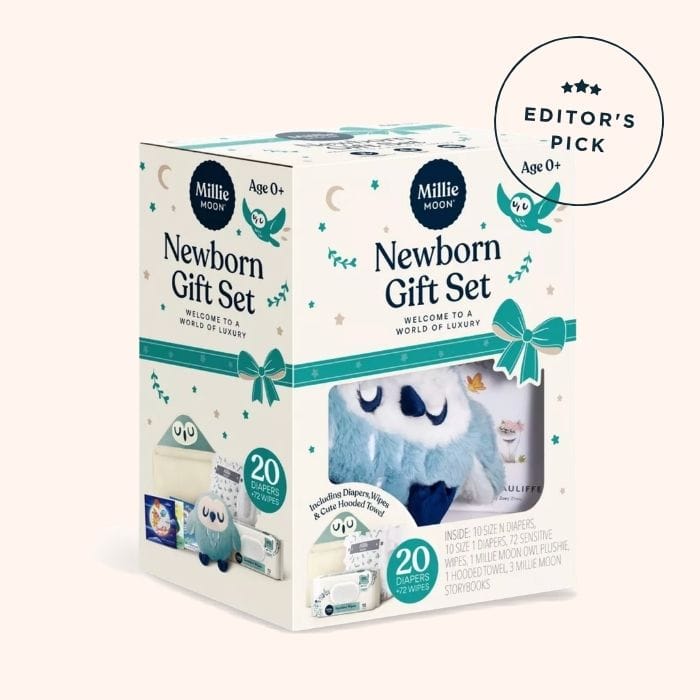 Millie Moon Luxury Gift Box with diapers, wipes, books towel and toy