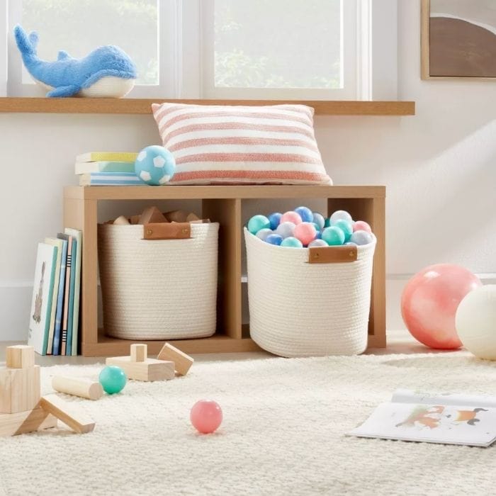 cotton storage baskets in a nursery