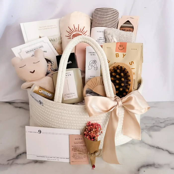 Nurtured 9 baby and new mom gift basket
