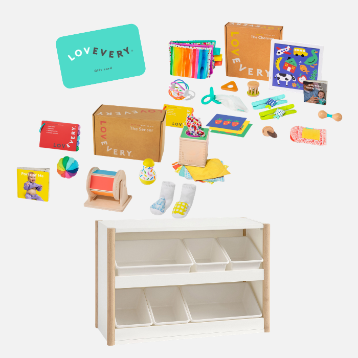 Lovevery Play Sets and toy shelves for a great shower gift