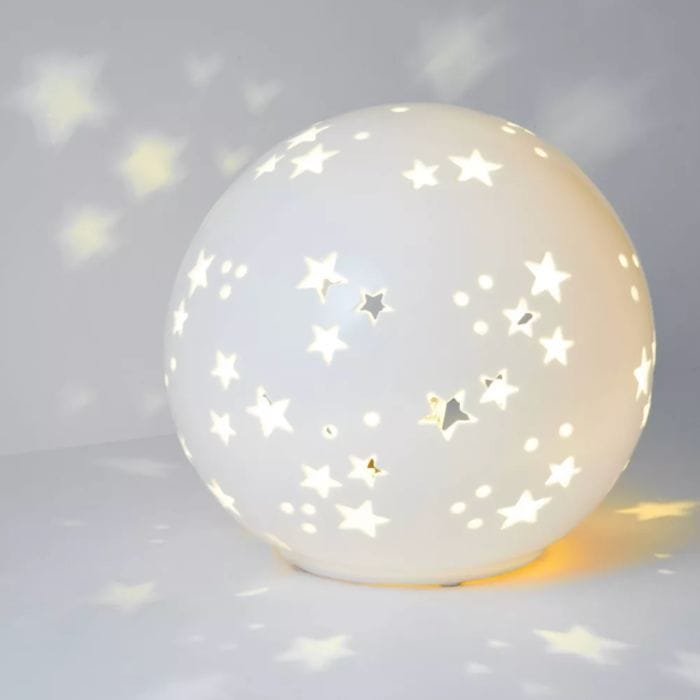 Porcelain white starry globe nightlight for nursery
