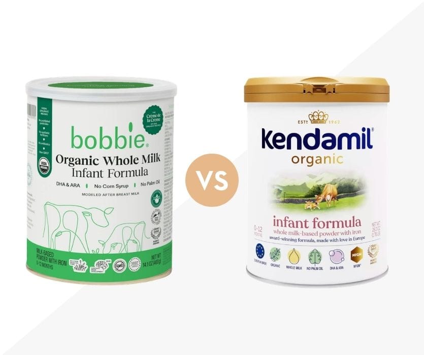 If you've narrowed it down to Bobbie Organic Whole Milk and Kendamil Organic, you're comparing two of the closest things to breast milk you can buy off a shelf – both are organic, whole-milk-based, and built around the same 60:40 whey-to-casein ratio found in mature breast milk. The real differences come down to how much of the formula is whole milk, whether prebiotics are added, and price.