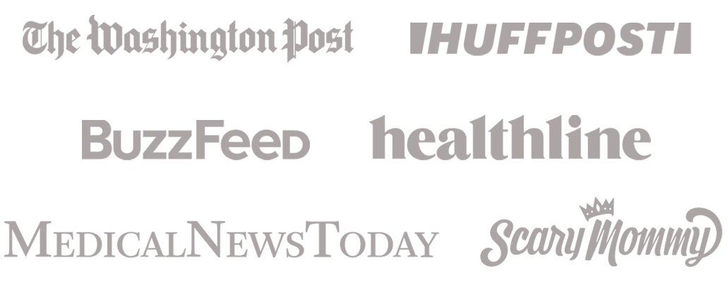 Logos for The Washington Post, HuffPost, BuzzFeed, Healthline, Medical News Today, and Scary Mommy.