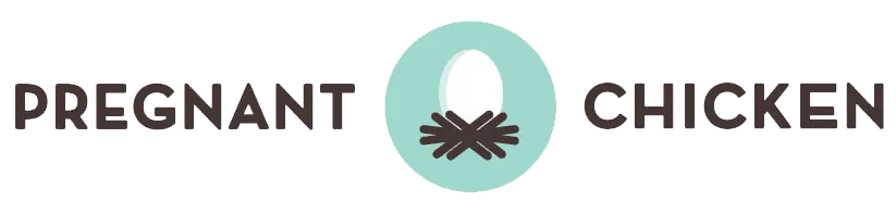 Pregnant Chicken logo with a white egg in a nest icon between the two words.